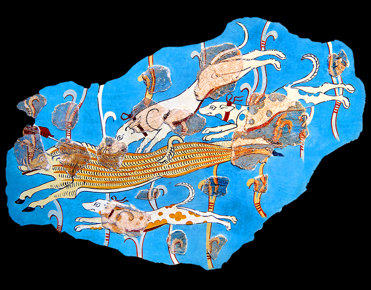 микенская фреска, изображающая охоту на дикого кабана, Тиринф, Греция