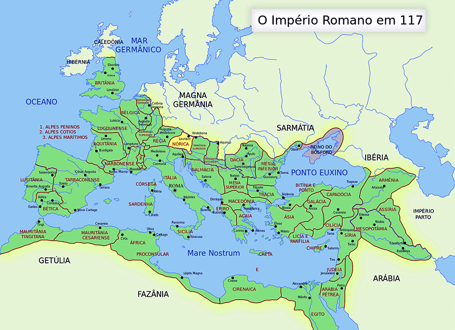 провинция Норик на карте Римской империи, 117 г. н. э.