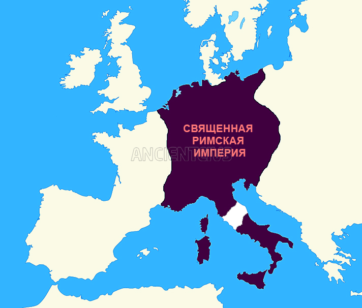 максимальные границы Священной Римской империи, начало XIII в.