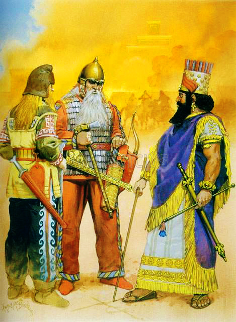 скифы и царь Вавилона при взятии ассирийской Ниневии, VII в. до н.э.