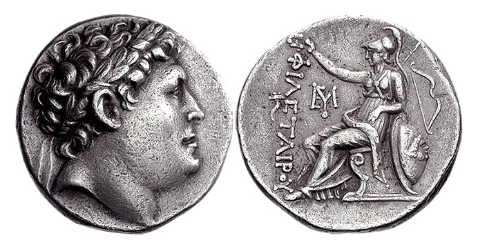 монета с изображением Филетера и Афины, выпущена при Аттале