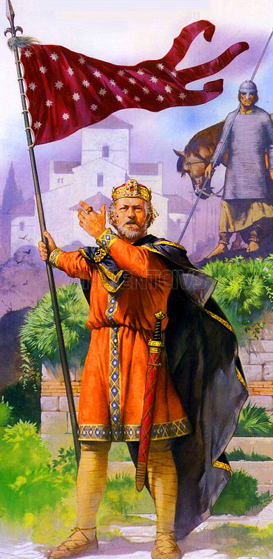 Карл Великий с имперским флагом, 800 г.