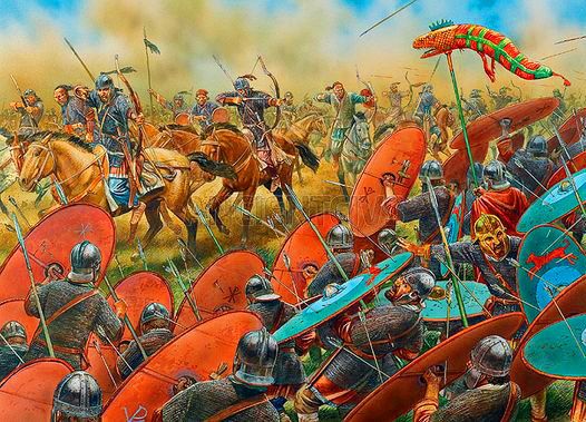 гунны атакуют вестготов в битве на Каталаунских полях, 451 г.