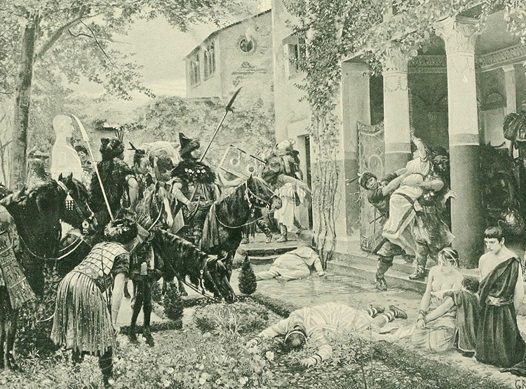 гунны грабят римскую виллу в Галлии