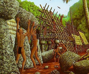 изготовление и использование камней латте как основания для дома, Гуам