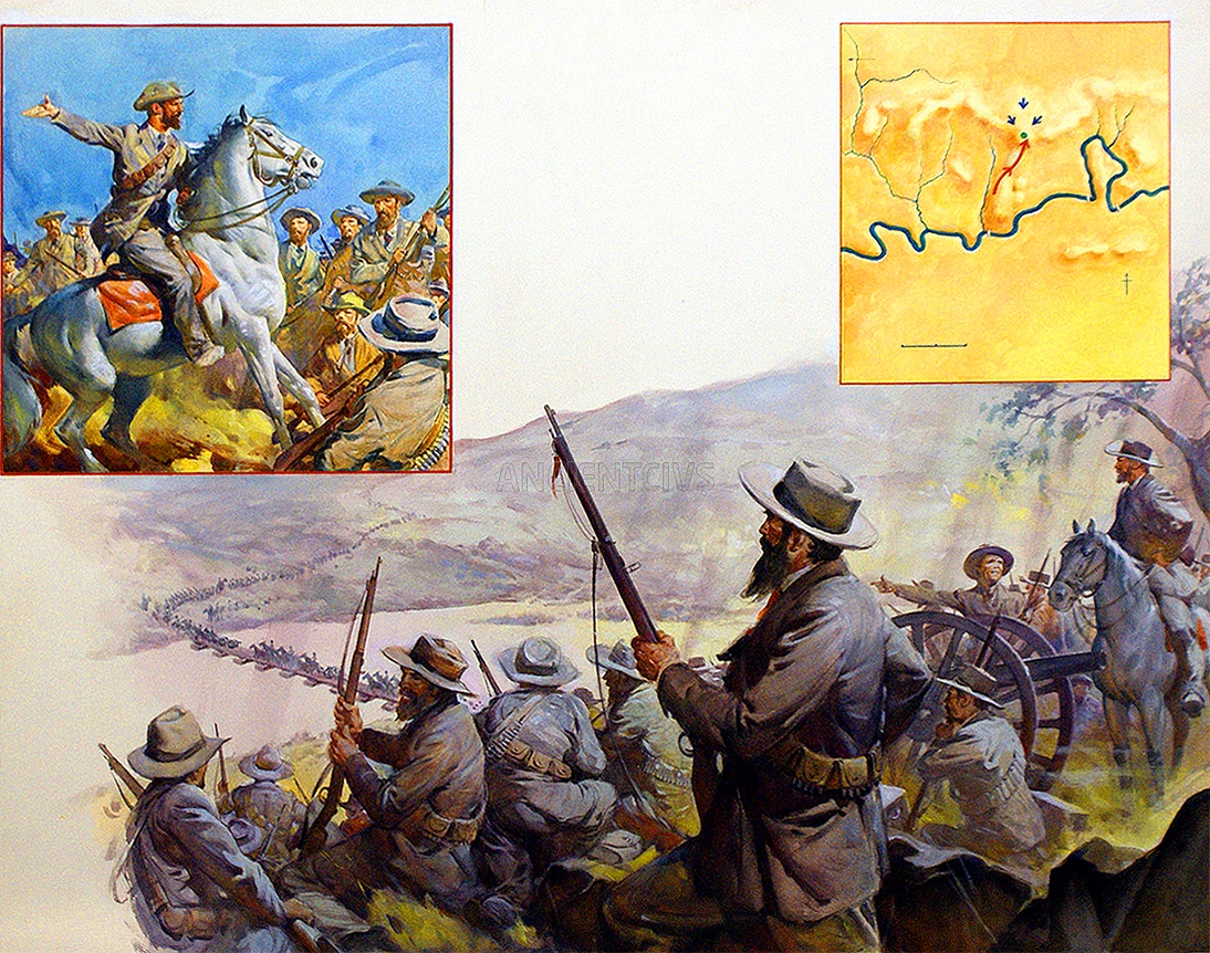 буры наблюдают за отступающими британцами, Спион-Коп, 1900 г