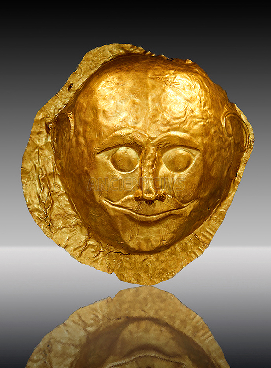 золотая маска из Круглой гробницы А, Микены, XVI в. до н.э.
