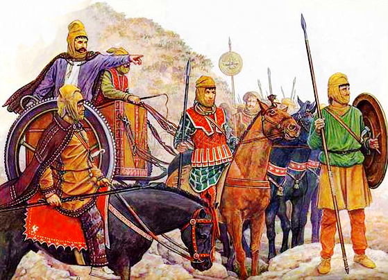 Дарий III на царской колеснице, конница персов и персидский гоплит