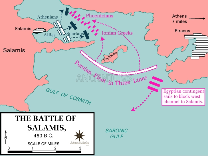 карта морского сражения при Саламине, 480 г. до н.э.