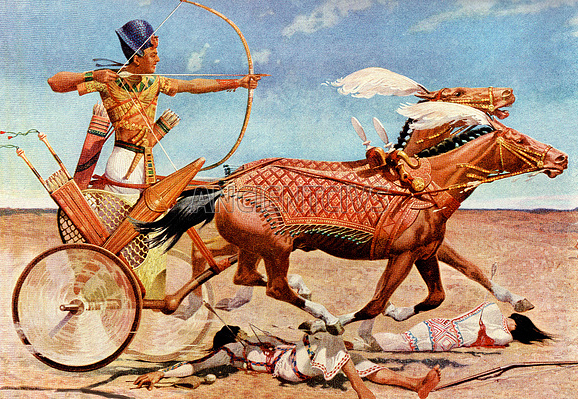 египетский фараон Тутмос III на колеснице в битве при Мегиддо